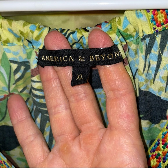 America & Beyond beach boho tropical maxi dress cover up tribal embroidered 🌴 - Picture 8 of 8